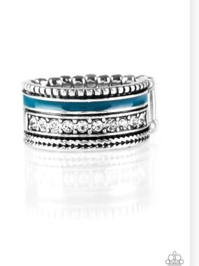 Rich Rogue Blue Ring Rhinestone Paparazzi Silver Layered Crystal Ring